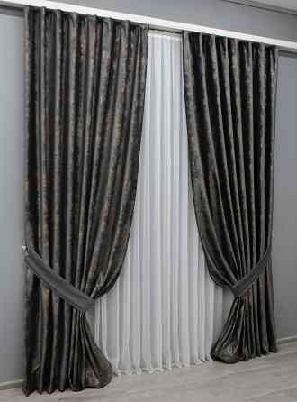 Комплект готовых штор VR-Textil Бархат Афина № 1540ш Графитовый с золотистым 200х295 см 2 шт (32-055) Киев