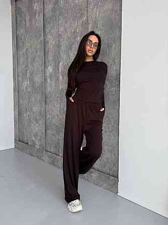 Женский стильный базовый костюм из мягкой эластичной ткани. Шоколад, 46/48 Одесса