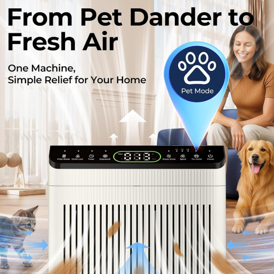 Очищувач повітря EVALIT ET066 до 204 м², HEPA, PM2.5, авто та Pet Mode, мийний фільтр, ароматерапія, 24 дБ Київ