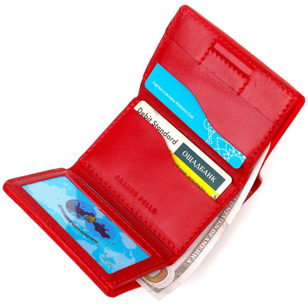 Небольшое женское портмоне в три сложения Красный (GRANDE PELLE) Киев - изображение 10