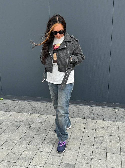 Женская куртка косуха укороченная кашемировая Серый S Харьков - изображение 3