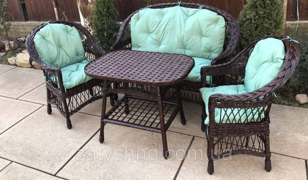 Мебель плетеная шоколадная  с светло синими   накидками Киев - изображение 3