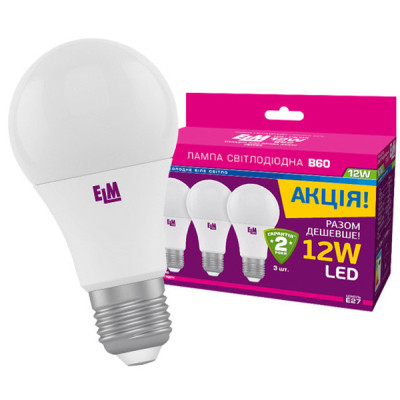 Лампочка ELM B60 12W PA10L E27 4000K 3шт. (18-0142) Вінниця - фото 1