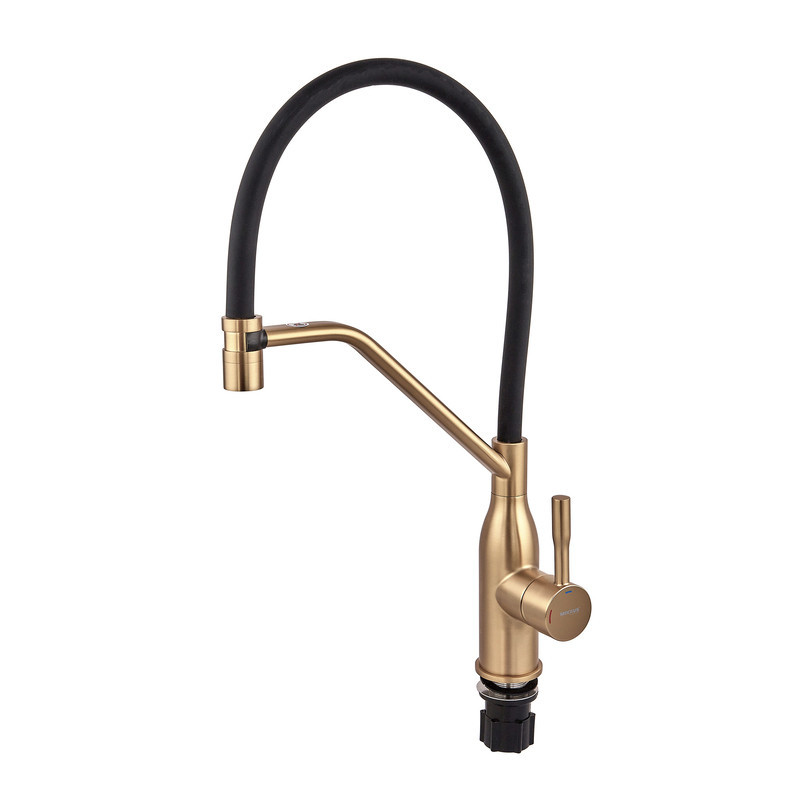 Змішувач для кухні MIXXUS PREMIUM GRAVITY 017 (NUT) BRUSHED GOLD REFL.BLACK (Матове золото+силіконовий вилив чорний) (MI8410) ( Харків - фото 8