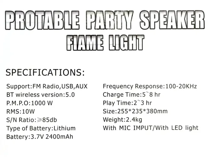 Портативная Bluetooth колонка RX-8133 с LED подсветкой, FM, USB, TF, TWS, микрофоном, 8