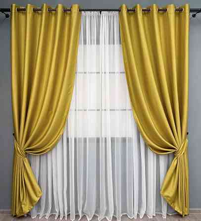Комплект штор на люверсах VR-Textil Шенилл однотонный № 1897ш Горчичный 150х250 см 2 шт (37-0308) Киев