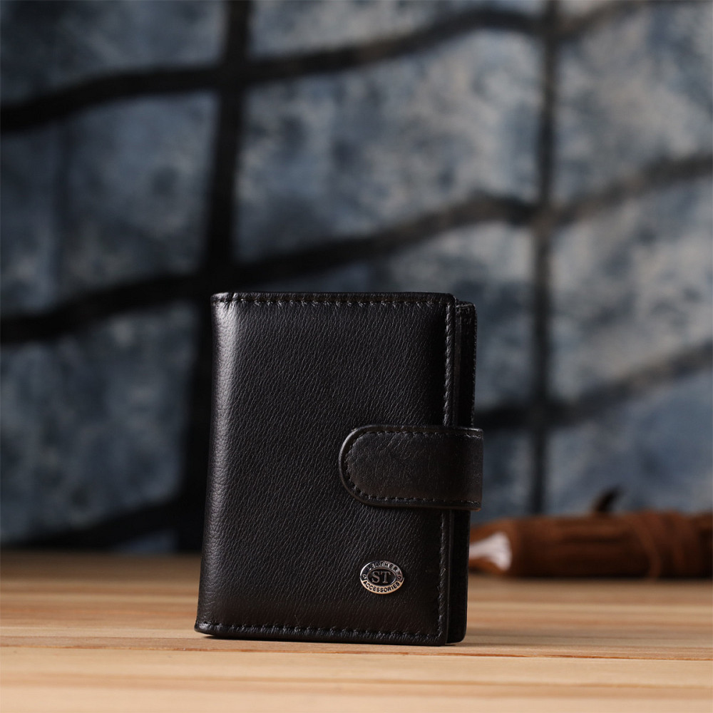 Компактный мужской бумажник вертикального формата из натуральной кожи ST Leather 23095 Черный Киев - изображение 9