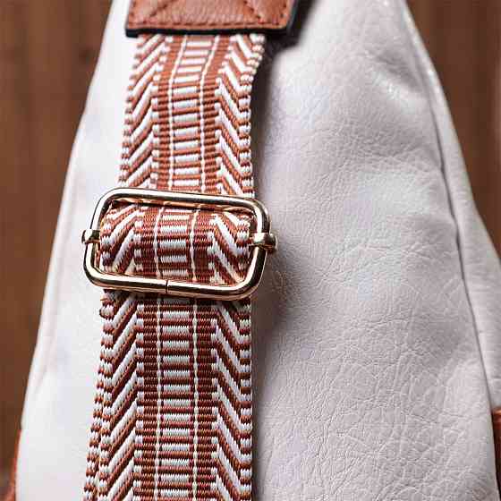 Невелика жіноча сумка через плече з екошкіри з акцентом на текстильну лямку Vintage 22779 Білий Київ