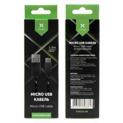 Дата кабель USB 2.0 AM to Micro 5P 2color nylon 1m black Vinga (VCPDCMBN31BK) Вінниця