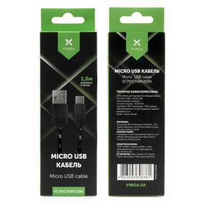 Дата кабель USB 2.0 AM to Micro 5P 2color nylon 1m black Vinga (VCPDCMBN31BK) Вінниця - фото 4