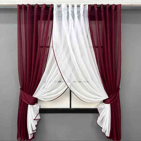 Кухонні шторки VR-Textil № 096к з підв'язками бордовий з білим 400х170 см (52-1219) Київ