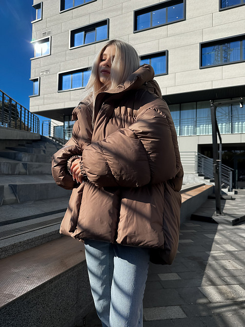 Жіночий пуховик дутий короткий зимовий, тепла куртка пуховик жіноча осінь/зима на блискавці коричневий Одеса - фото 4