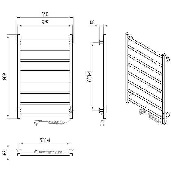 Електрична рушникосушарка Laris Зебра Альфа ЧФЧ8 500Х800 Е чорна, праве підключення Київ