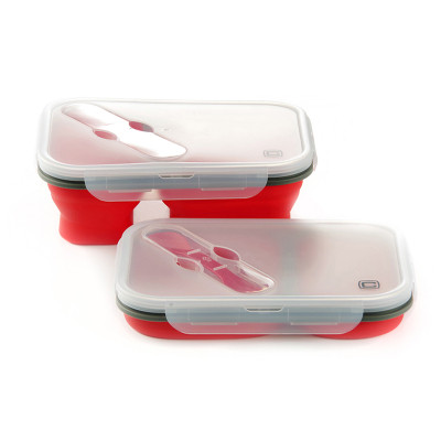 Ланч-бокс СИЛА складаний з кришкою-засувкою та ловилкою червоний 400/650 мл (960566) Вінниця - фото 1