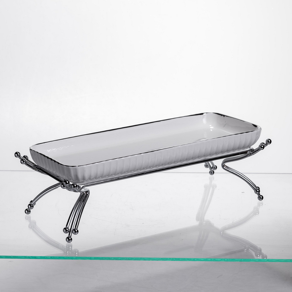 Фарфорове блюдо на металевій підставці з сріблом Київ - фото 4