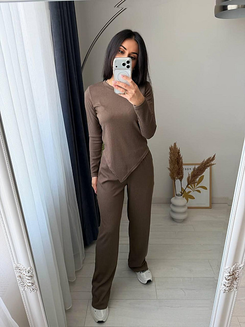 Жіночий стильний повсякденний костюм, двойка, турцький рубчик Моко, 46/48 Одеса - фото 1