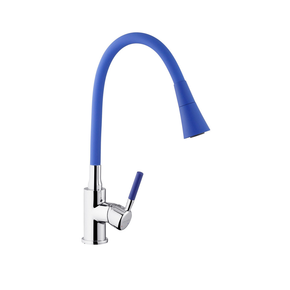 Смеситель для кухни с гибким изливом Kroner KRM Kuche - C132BLE хром/синий Киев - изображение 4