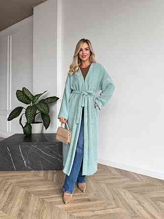 Жіночий довгий кардиган із поясом і кишенями. М'ята, 42/44 Одеса