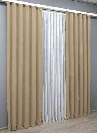 Комплект готових штор VR-Textil Мікровелюр Petek YL № 1800ш Бежевий 100х295 см 2 шт (31-840) Київ