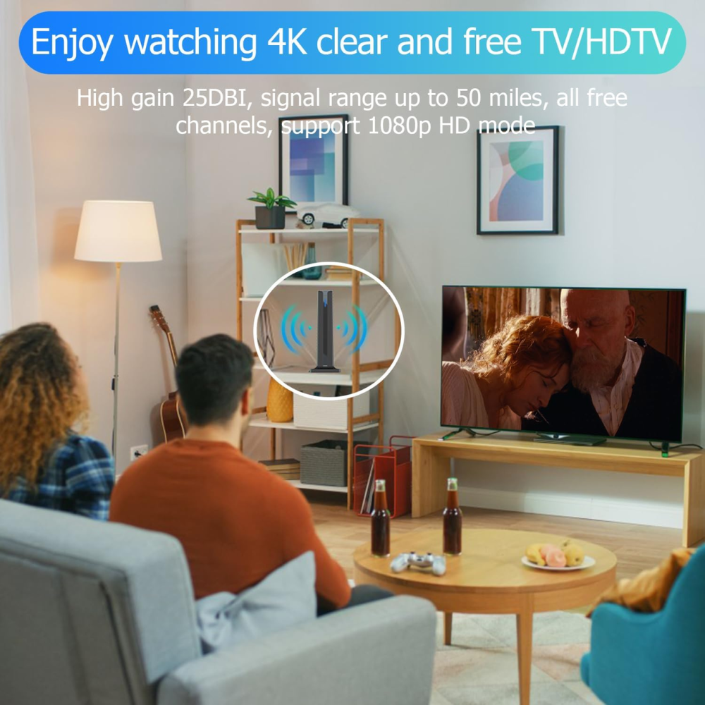 Цифровая комнатная антенна для Smart TV HDTV Amplified с усилителем сигнала 25dBi, кабель 5м, радиус 700+ км, Black Киев - изображение 8
