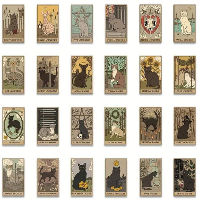 Наліпки карти Таро - Котики , водонепроникні наліпки для пляшки з водою набір 72 шт. Київ - фото 5