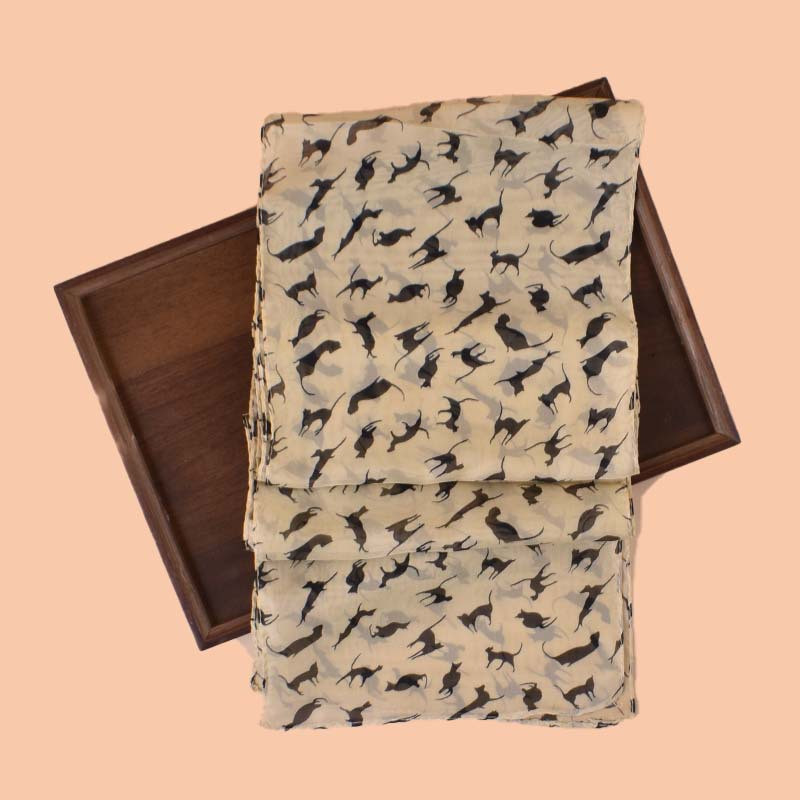 Шарф с котами женский 146 на 47 см бежево-черный Киев - изображение 5