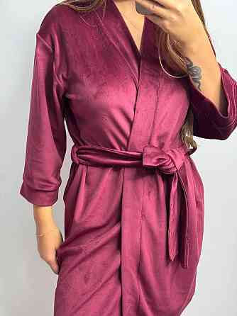 Халат жіночий плюш велюр під пояс Бордовий S Харків