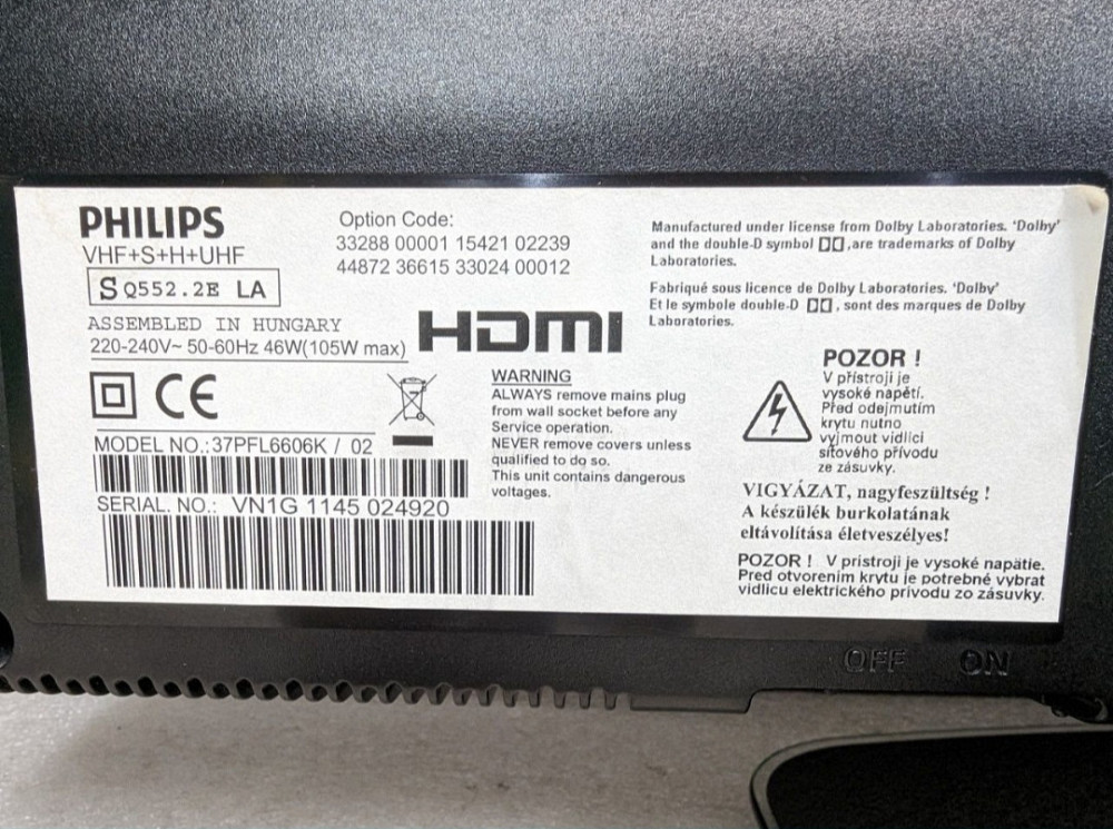 Телевизор: PHILIPS 37PFL6606K 94см.(37