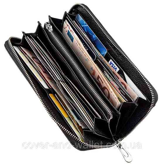 Большой кожаный кошелек клатч на много карточек черного цвета ST Leather Киев