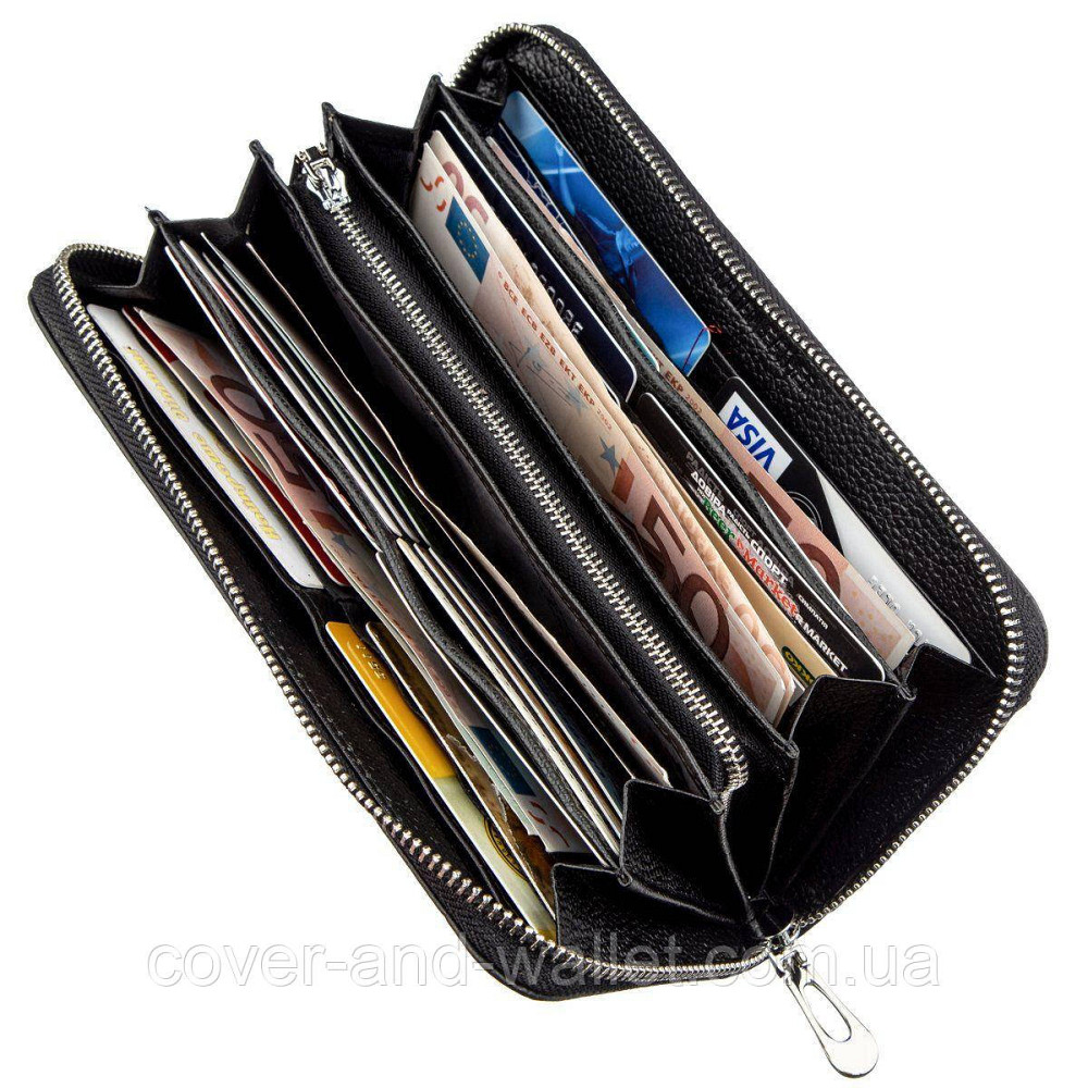 Большой кожаный кошелек клатч на много карточек черного цвета ST Leather Киев - изображение 5
