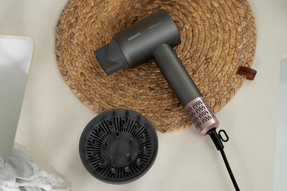 Фен ARDESTO Pink Touch, 1600Вт, 2 швидкості, 3темп.режими, іонізація, дифузор, магнітні насадки, сірий+рожевий Київ - фото 7