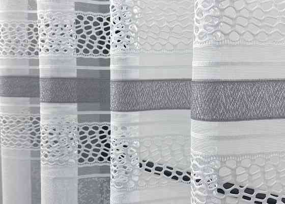 Короткий тюль VR-Textil 1947т Жаккард Белый с серым 300х145 см (42-0899) Киев