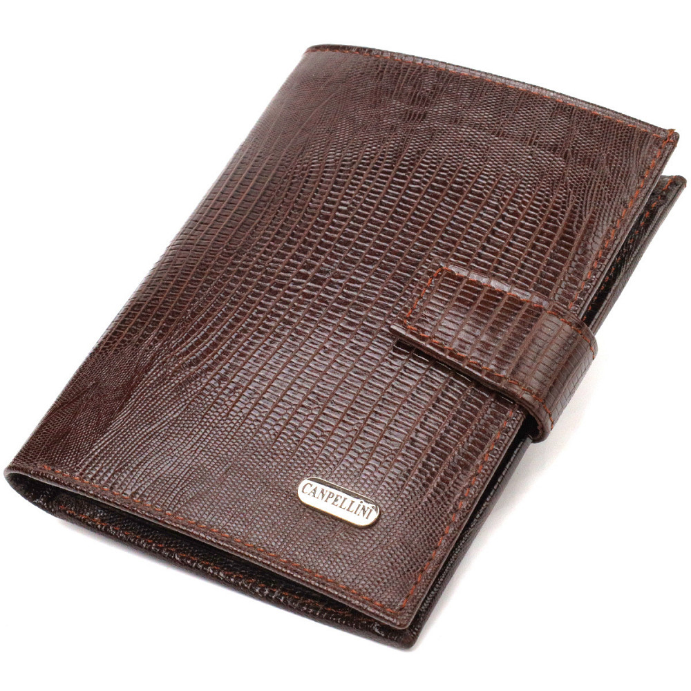 Оригінальне вертикальне чоловіче портмоне середнього розміру з натуральної шкіри з тисненням CANPELLINI 21734 Коричневе Київ - фото 1