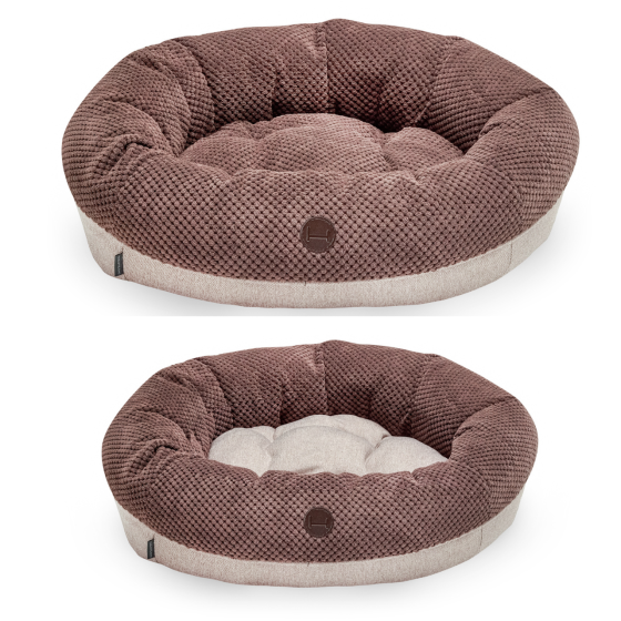 Лежанка для собак і котів овальна Harley and Cho, круглий лежак для тварин Bagel Brown Одеса