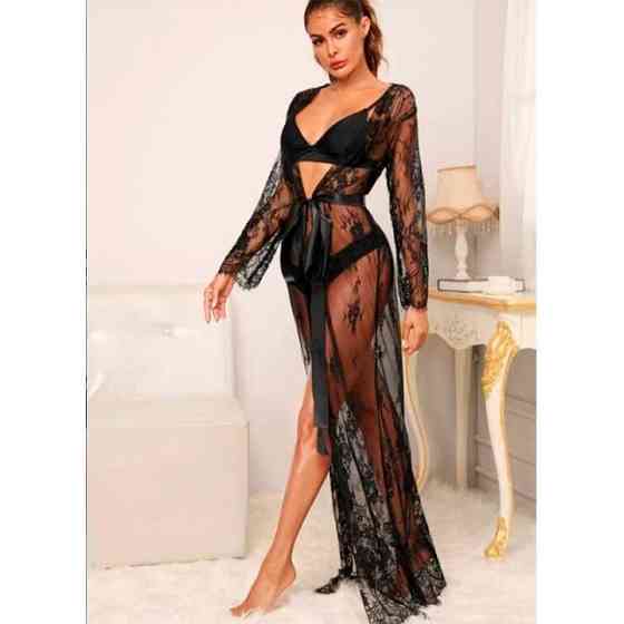 Еротичні гіпюровий халатик у підлогу — S/M — Еротична білизна Вінниця