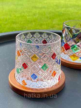 Склянка-доф "Льодяні квіти" з дерев'яною підставкою 275 мл ОБЕРТАЮТЬСЯ для дому та ресторану Київ