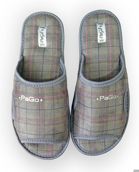 Тапочки мужские открытый носок серые клетка Одесса - изображение 4