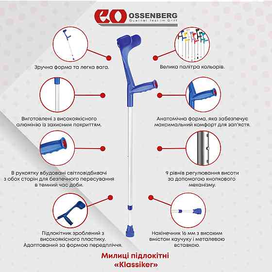 Подлокотный костыль Ossenberg Klassiker 220 DSKGr Soft серый Днепр