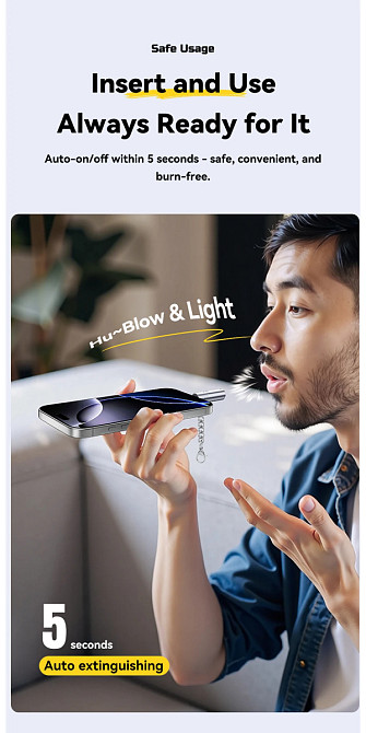 Адаптер-запальничка Essager Type-C з вольфрамовим дротом, без полум’я, безпека для авіаперельотів, авто-вимкнення, OTG-сумісна з телефонами Миколаїв - фото 5