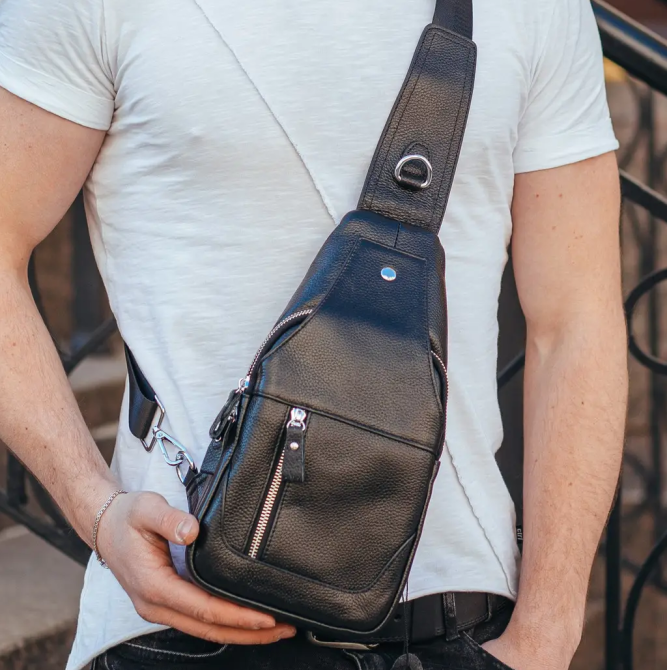 Чоловічий рюкзак-слінг на одне плече Tiding Bag (33 х 15 х 7 см) з натуральної шкіри Чорний Вінниця - фото 11