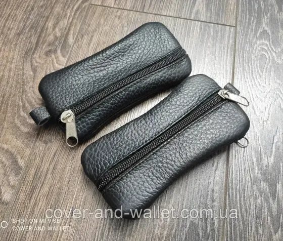 Шкіряна ключниця на дві блискавки чорного кольору MD Leather Київ