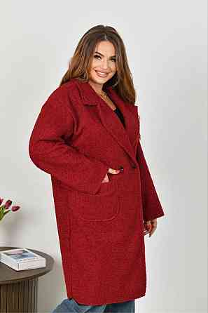 Жіноче стильне пальто з кишенями баранець на флісі Червоний, 50/52 Одеса