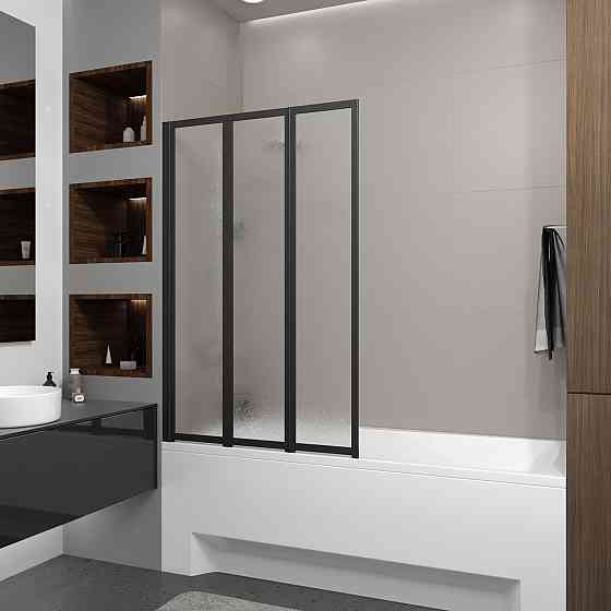 Шторка на ванну трехэлементная Style 1000х1500мм (left) black matt, стекло 4мм grape Киев