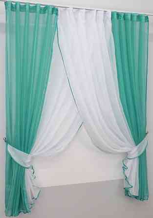 Кухонные шторки VR-Textil № 096к с подвязками бирюзовый с белым 400х170 см (50-805) Киев