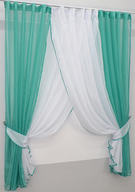 Кухонные шторки VR-Textil № 096к с подвязками бирюзовый с белым 400х170 см (50-805) Киев - изображение 2