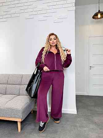 Жіночий теплий костюм-двійка: кофта та штани батал зі стразами велюр спорт на хутрі Марсала, 56/58 Одеса