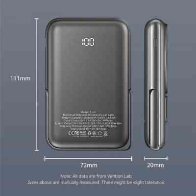 Батарея универсальная VENTION Magnetic Wireless 10000mAh 20W PD USB-C In/Out, QI-15W Black (FHNB0) Винница