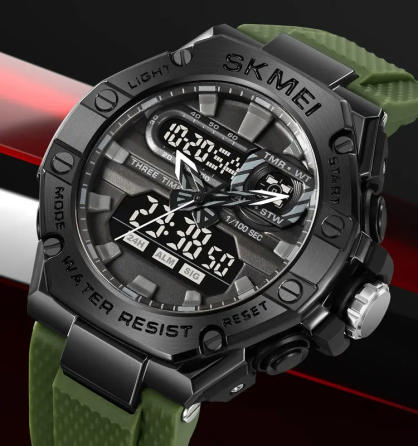 Часы мужские наручные спортивные Skmei 2221 с двойным дисплеем и подсветкой (Зеленый) Винница