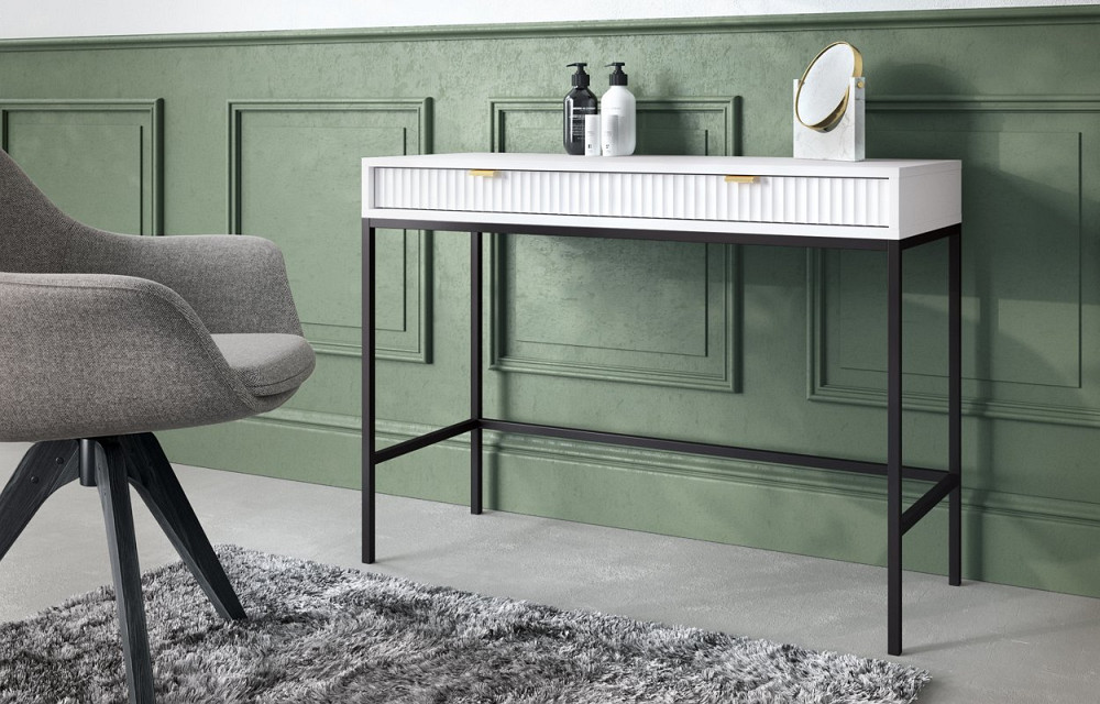 Стіл туалетний Perfect Home Нова / Nova з 2 шухлядами та чорними ніжками T104 Білий (PFH-091266) Дніпро - фото 1