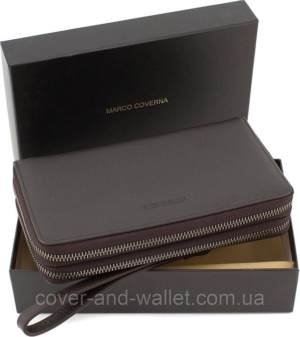 Мужская кожаная барсетка на две молнии коричневого цвета Marco Coverna B5902B Киев - изображение 8